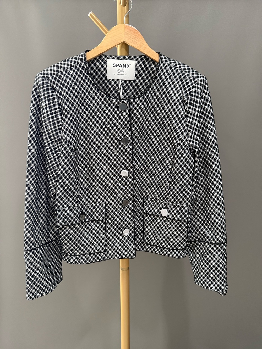 SPANX Ponte Lady Jacket Black White Gingham Plaid NWT Size XL